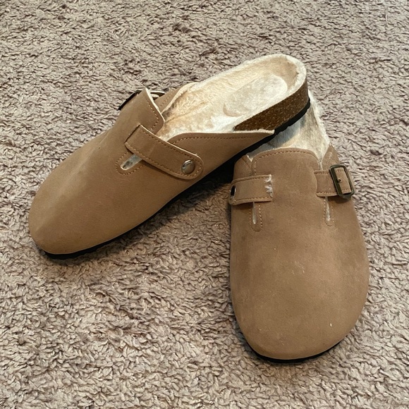 Tan Suede Slip-On Clogs - Picture 2 of 6